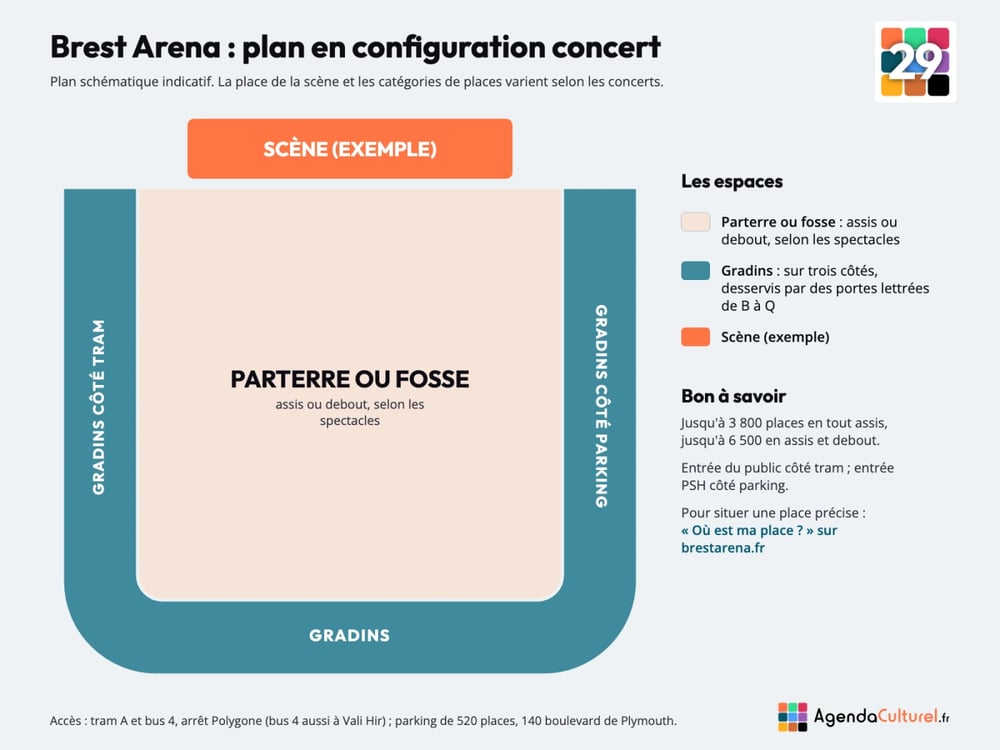 Plan de la Brest Arena en configuration concert